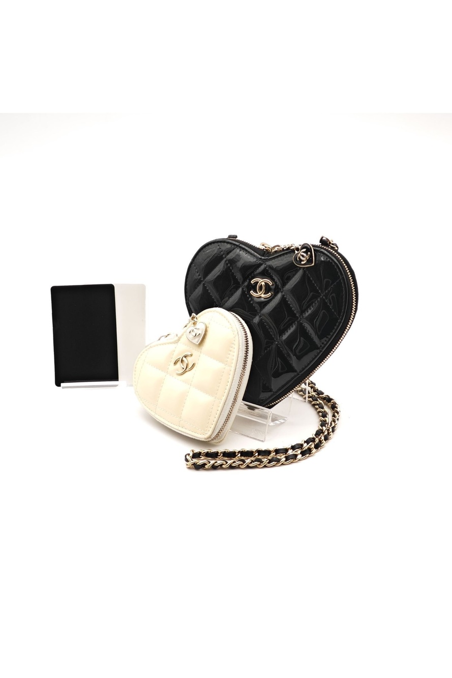 Chanel Patent Mini Bag Heart Pouch Black White